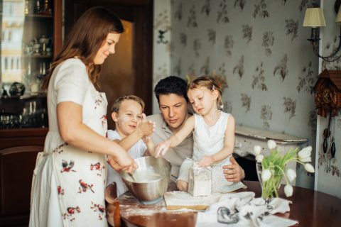 Family enjoying baking at home